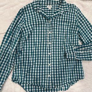 Women’s J. Crew Green and White Gingham Button-Down Shirt Sz Lg
